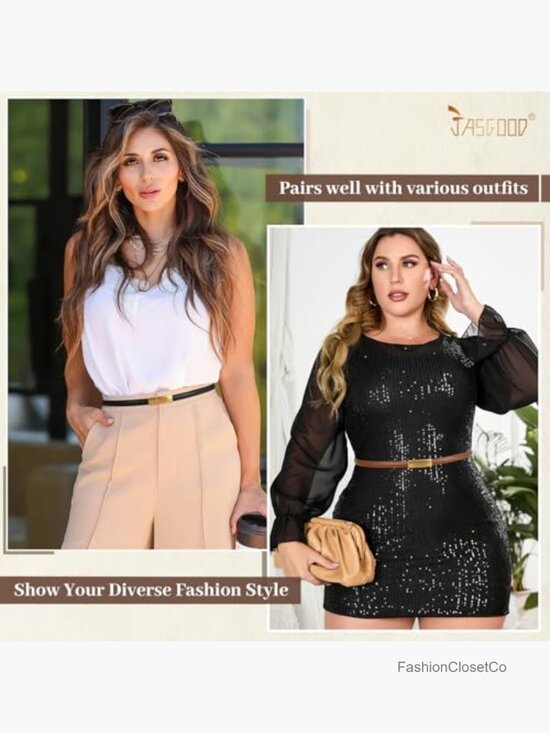 Thin Waist Skinny Belt for Dresses, Adjustable Gold Buckle Leather Belt main image 6